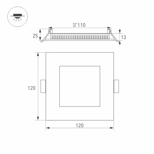 Светильник DL-120x120M-9W Warm White (Arlight, IP40 Металл, 3 года)