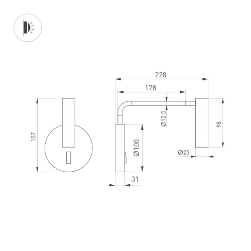 Светильник SP-VERDI-LONG-WALL-3W Warm3000 (BR, 20 deg, 230V) (Arlight, IP20 Металл, 3 года)