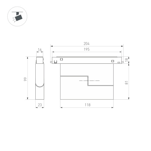 Светильник MAG-ORIENT-FLAT-FOLD-S195-6W Warm3000 (BK, 80 deg, 48V, DALI) (Arlight, IP20 Металл, 5 лет)