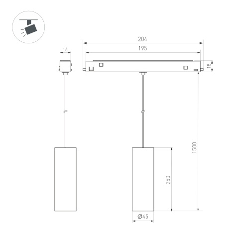 Светильник MAG-ORIENT-SPOT-HANG-R45-12W Warm3000 (BK, 24 deg, 48V, DALI) (Arlight, IP20 Металл, 5 лет)