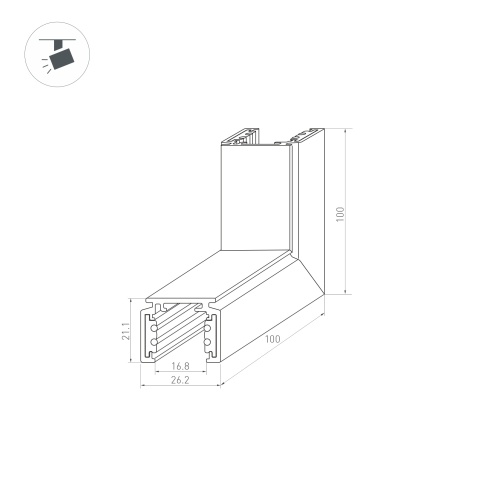 Коннектор угловой MAG-ORIENT-CON-2620-L90-EXT (BK, внешний) (Arlight, IP20 Металл, 3 года)