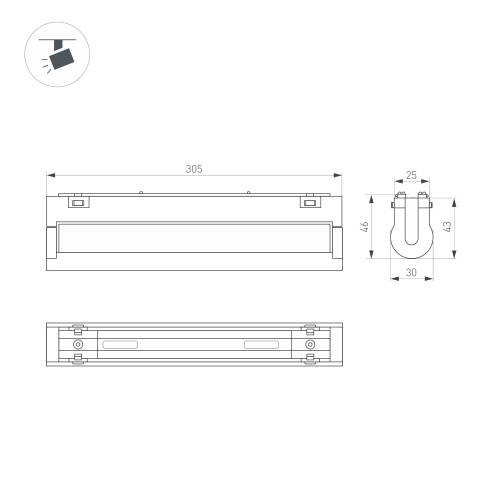Светильник MAG-VIBE-FLAT-TURN-L305-12W Warm3000 (BK, 110 deg, 48V) (Arlight, IP20 Металл, 5 лет)