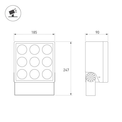 Светильник ALT-BLOCK-S185x185-36W Warm3000 (GR, 60 deg, 230V) (Arlight, IP66 Металл, 3 года)