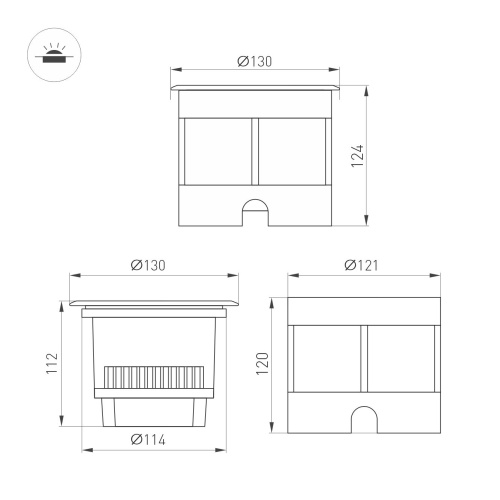 Светильник LTD-DAFNA-GROUND-R130-11W Warm3000 (SL, 20 deg, 230V) (Arlight, IP67 Металл, 5 лет)