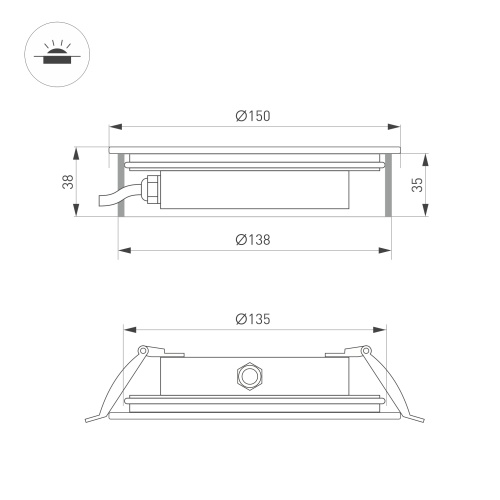 Светильник ART-GROUND-SLIM-R150-12W Warm3000 (SL, 35 deg, 24V) (Arlight, IP67 Металл, 3 года)