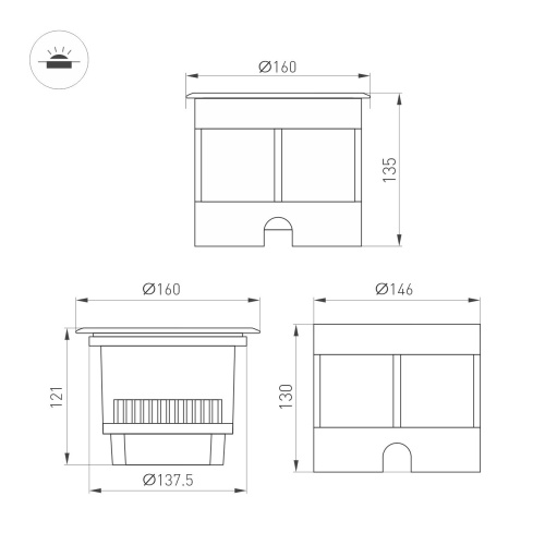 Светильник LTD-DAFNA-GROUND-R160-16W Warm3000 (SL, 10 deg, 230V) (Arlight, IP67 Металл, 5 лет)