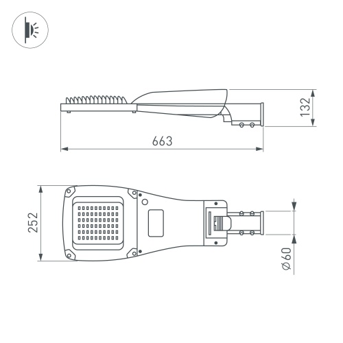Светильник OXOR-GRES-663х252-90W Day4000 (GR, 150x80 deg, 230V) IP66 (Arlight, -)
