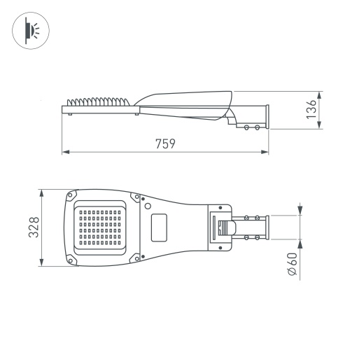Светильник OXOR-GRES-759х328-200W Day4000 (GR, 150x80 deg, 230V) IP66 (Arlight, -)