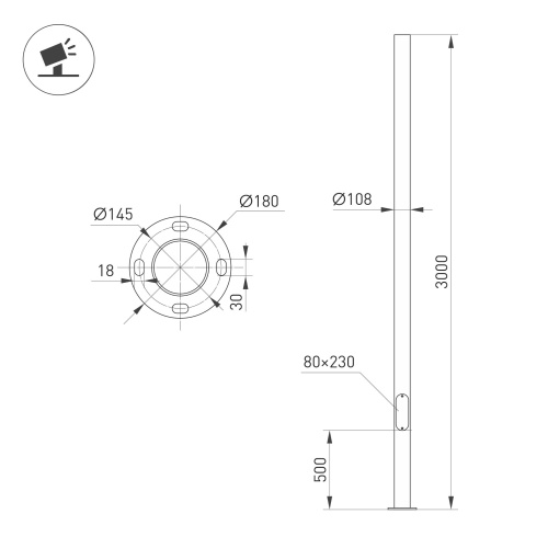 Опора фланцевая OXOR-OK1-D108-L3000 (BK) (Arlight, Сталь)