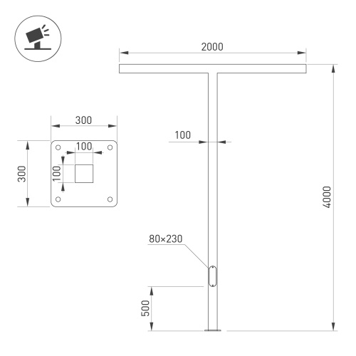 Опора-светильник OXOR-STER-T-2000x100x100-L4000-50W Warm3000 (BK, 230V) IP65 (Arlight, -)