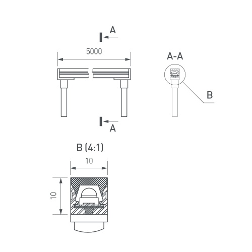 Грейзер SPI THOR-TOP-B70-10x10mm 24V RGB (15 W/m, IP67, 5m, wire x2) (Arlight, Вывод вниз, 3 года)