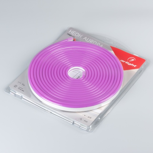 Лента герметичная AURORA-PS-A120-12x6mm 24V Purple (10 W/m, IP65, 2835, 5m) (Arlight, Силикон, 2 года)