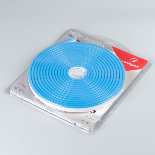 Лента герметичная AURORA-PS-A120-12x6mm 24V Blue (10 W/m, IP65, 2835, 5m) (Arlight, Силикон, 2 года)