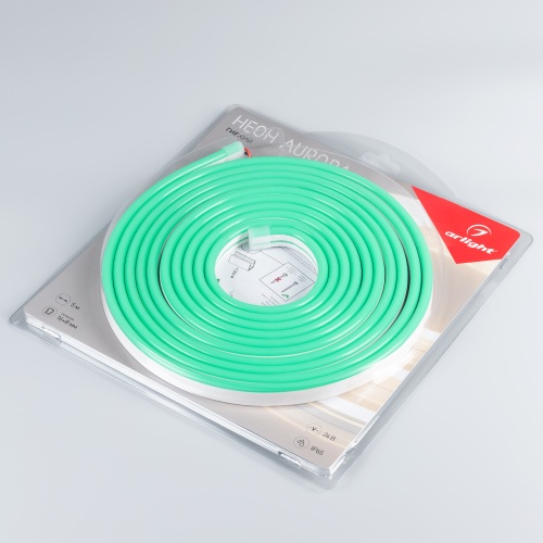 Лента герметичная AURORA-PS-A120-16x8mm 24V Green (10 W/m, IP65, 2835, 5m) (Arlight, Силикон, 2 года)