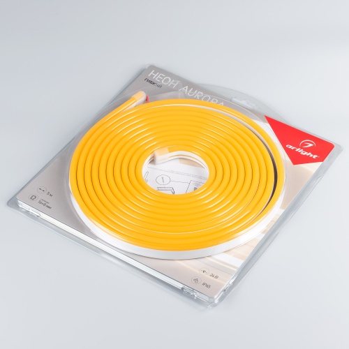 Лента герметичная AURORA-PS-A120-16x8mm 24V Amber (10 W/m, IP65, 2835, 5m) (Arlight, Силикон, 2 года)