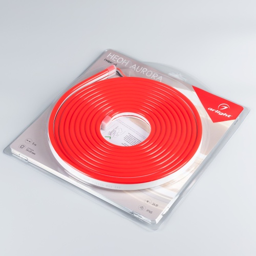Лента герметичная AURORA-PS-A120-16x8mm 24V Red (10 W/m, IP65, 2835, 5m) (Arlight, Силикон, 2 года)