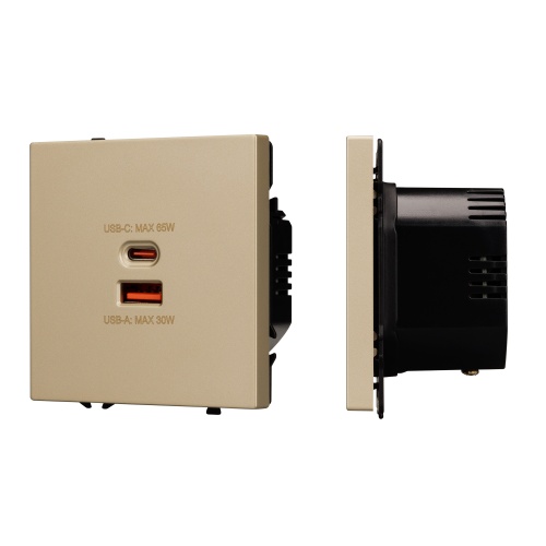 Механизм розетки с быстрой USB зарядкой SCT-NOBE-MUAC-SFPL-FC-GD (65W, QC3) (Arlight, Золотой песок)