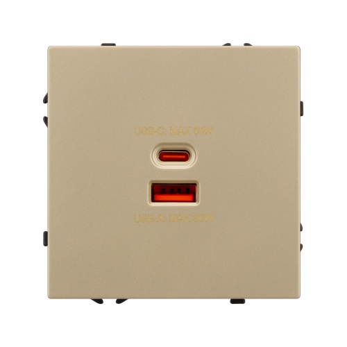 Механизм розетки с быстрой USB зарядкой SCT-NOBE-MUAC-SFPL-FC-GD (65W, QC3) (Arlight, Золотой песок)