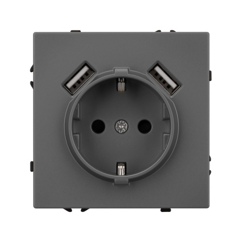 Механизм розетки с USB зарядкой SCT-NOBE-MUAA-SFPL-GR (230V, 16A) (Arlight, Серый базальт)