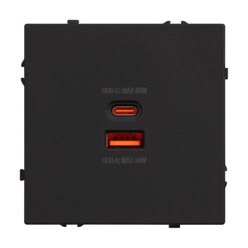 Механизм розетки с быстрой USB зарядкой SCT-NOBE-MUAC-SFPL-FC-BK (65W, QC3) (Arlight, Черный оникс)