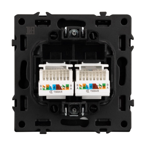 Механизм сдвоенной компьютерной розетки SCT-NOBE-MPC2-SFPL-BK (RJ-45, CAT6) (Arlight, Черный оникс)