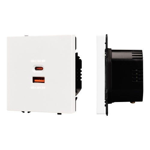 Механизм розетки с быстрой USB зарядкой SCT-NOBE-MUAC-SFPL-FC-WH (65W, QC3) (Arlight, Белый кварц)