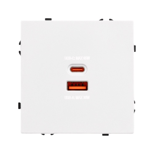 Механизм розетки с быстрой USB зарядкой SCT-NOBE-MUAC-SFPL-FC-WH (65W, QC3) (Arlight, Белый кварц)