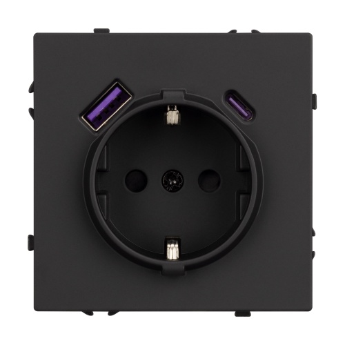 Механизм розетки с USB зарядкой SCT-NOBE-MUAC-SFPL-BK (230V, 16A) (Arlight, Черный оникс)