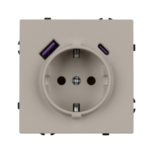 Механизм розетки с USB зарядкой SCT-NOBE-MUAC-SFPL-CA (230V, 16A) (Arlight, Кашемир)