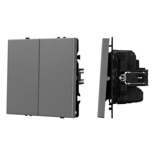 Механизм выключателя двухклавишный перекрёстный SWT-NOBE-MKX2-SFPL-GR (230V, 10A) (Arlight, Серый базальт)