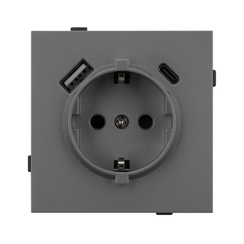 Механизм розетки с USB зарядкой SCT-TENDO-MUAC-SFPL-GR (230V, 16A) (Arlight, Матовый графитовый)
