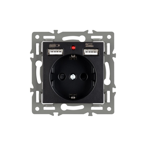 Механизм розетки с USB зарядкой SCT-MUAA-PL-BK (250V, 16A) (Arlight, -)