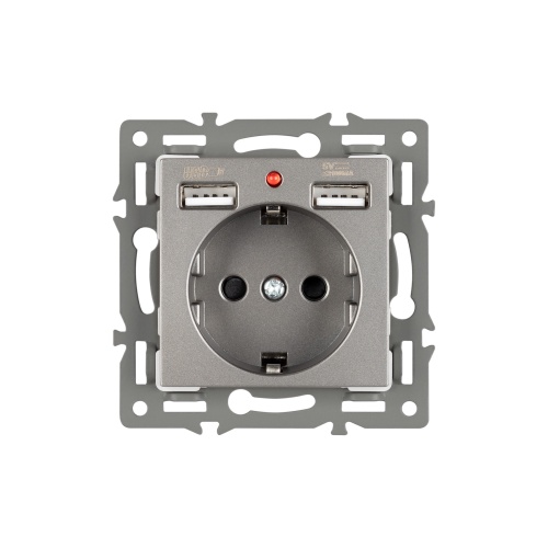 Механизм розетки с USB зарядкой SCT-MUAA-PL-GR (250V, 16A) (Arlight, -)