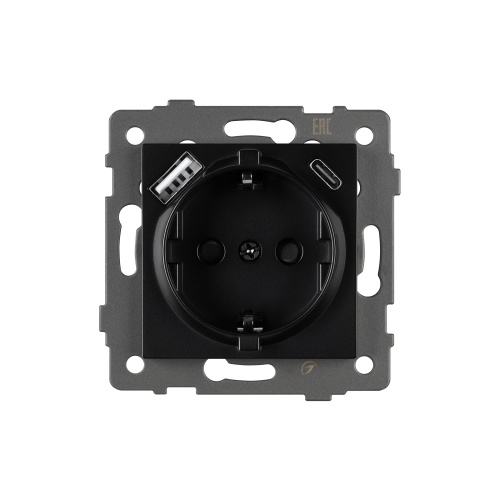 Механизм розетки с USB зарядкой SCT-MUAC-PL-BK-V (250V, 16A) (Arlight, -)