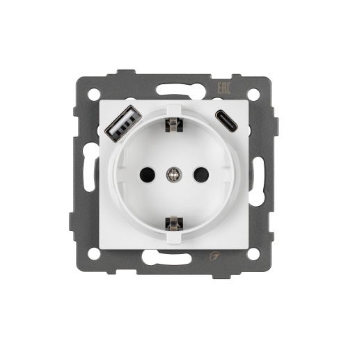 Механизм розетки с быстрой USB зарядкой SCT-MUAC-PL-WH-V (250V, 16A) (Arlight, -)