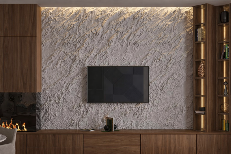 3D-панно TRAVERTINE для ТВ-зоны — стильная стена за телевизором