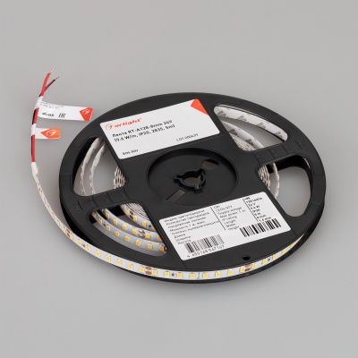 Лента RT-A128-8mm 24V Day5000 (9.6 W/m, IP20, 2835, 5m) (Arlight, высок.эфф.150 лм/Вт)