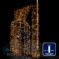 Светодиодный занавес (дождь) Rich LED 2*4 м, влагозащитный колпачок IP65, мерцающий, теплый белый, прозрачный провод, Светодиодный занавес (дождь) Rich LED 2*4 м, влагозащитный колпачок IP65, мерцающий, теплый белый, прозрачный провод,