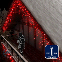 Светодиодная бахрома Rich LED, 3*0.9 м, красная, мерцающая, прозрачный провод,