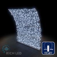 Светодиодная гирлянда Rich LED 10 м, 100 LED, 24В, соединяемая, влагозащитный колпачок IP65, тип 6, белая, прозрачный провод,