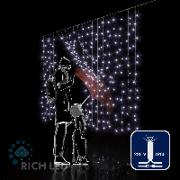 Светодиодный занавес Rich LED 2*1.5 м облегченный, влагозащитный колпачок, мерцание, белый, белый провод,