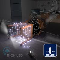 Светодиодная гирлянда Rich LED 10 м, 100 LED, 24В, соединяемая, влагозащитный колпачок, белая, белый провод,