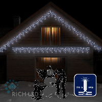 Светодиодная бахрома Rich LED, 3*0.5 м, влагозащитный колпачок IP65, мерцающая, белая, белый провод,