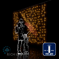 Светодиодный занавес Rich LED 2*1.5 м облегченный, влагозащитный колпачок, мерцание, желтый, белый провод,