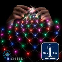 Светодиодная сетка Rich LED 2*3 м, мульти (красный, зеленый, розовый, синий),384 LED, 220 B, прозрачный провод.