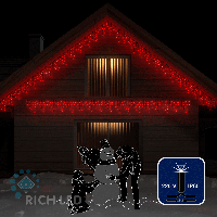 Светодиодная бахрома Rich LED, 3*0.5 м, влагозащитный колпачок IP65, мерцающая, красная, черный провод,