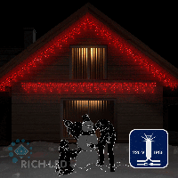 Светодиодная бахрома Rich LED, 3*0.5 м, влагозащитный колпачок, мерцающая, красная, белый провод,