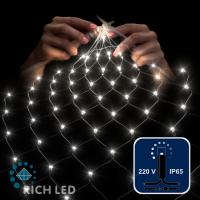 Светодиодная сетка Rich LED 2*4 м, белая, 540 LED, 220 B, чёрный провод, колпачок