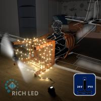 Светодиодная гирлянда Rich LED 10 м, 100 LED, 24В, соединяемая, влагозащитный колпачок, теплая белая, черный провод,