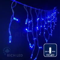 Светодиодная бахрома Rich LED, 3*0.5 м, влагозащитный колпачок, синяя, прозрачный провод,